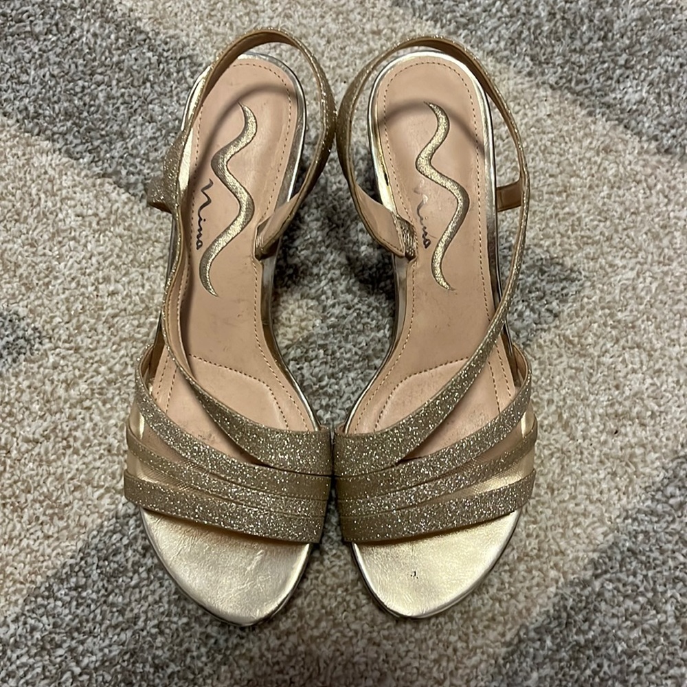 Nina strappy heeled sandals, gold sequined